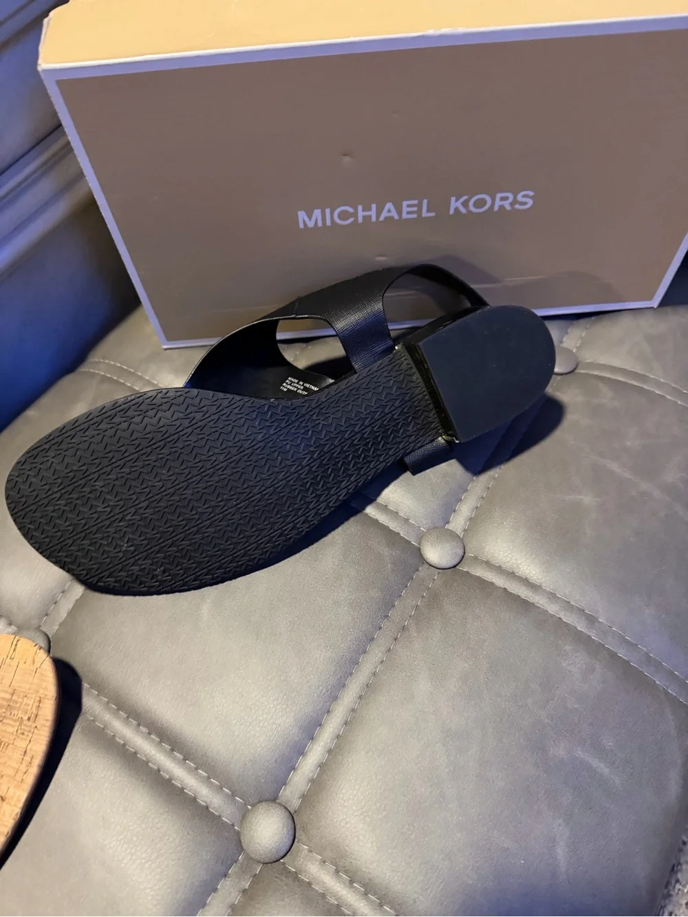 Michael Kors Black Leather Slingback Thong Sandal with Buckle